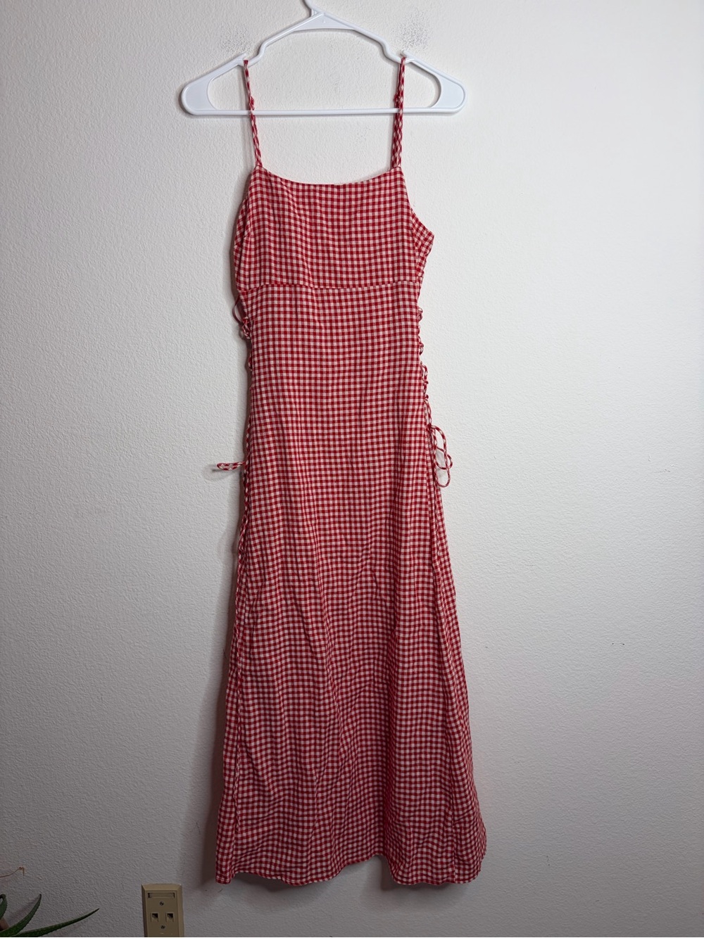 NWT Nectar For Good Red Gingham Lace Up Midi Dress Size S